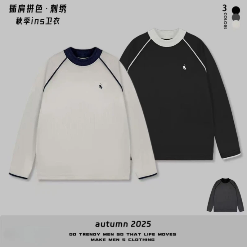 【秋季新款织带刺绣休闲撞色圆领卫衣长袖】时尚百搭撞色卫衣87116