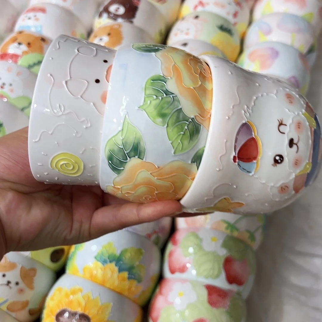 落***瑰手绘创意高温釉下彩陶瓷