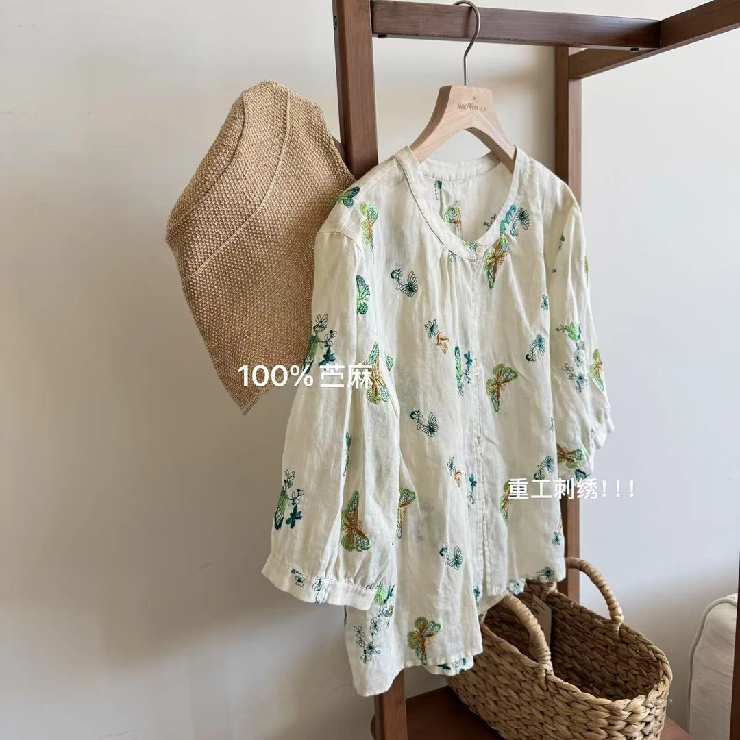 小文姐 W1789-夏季小众设计休闲设计感蝴蝶上衣宽松衬衫女