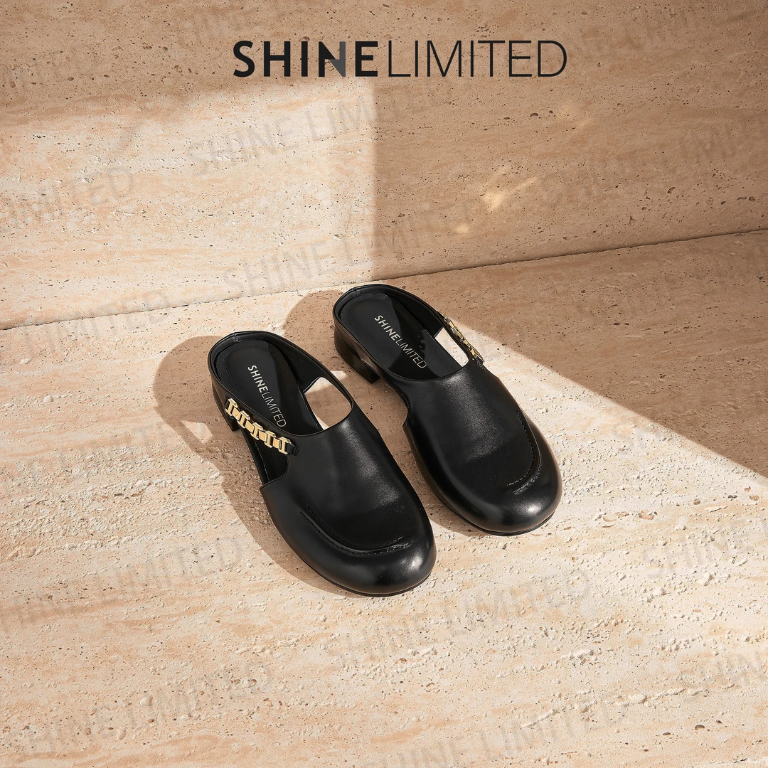 SHINELIMITED广州手工鞋胎牛皮新款圆头罗马风真皮半拖女G1335