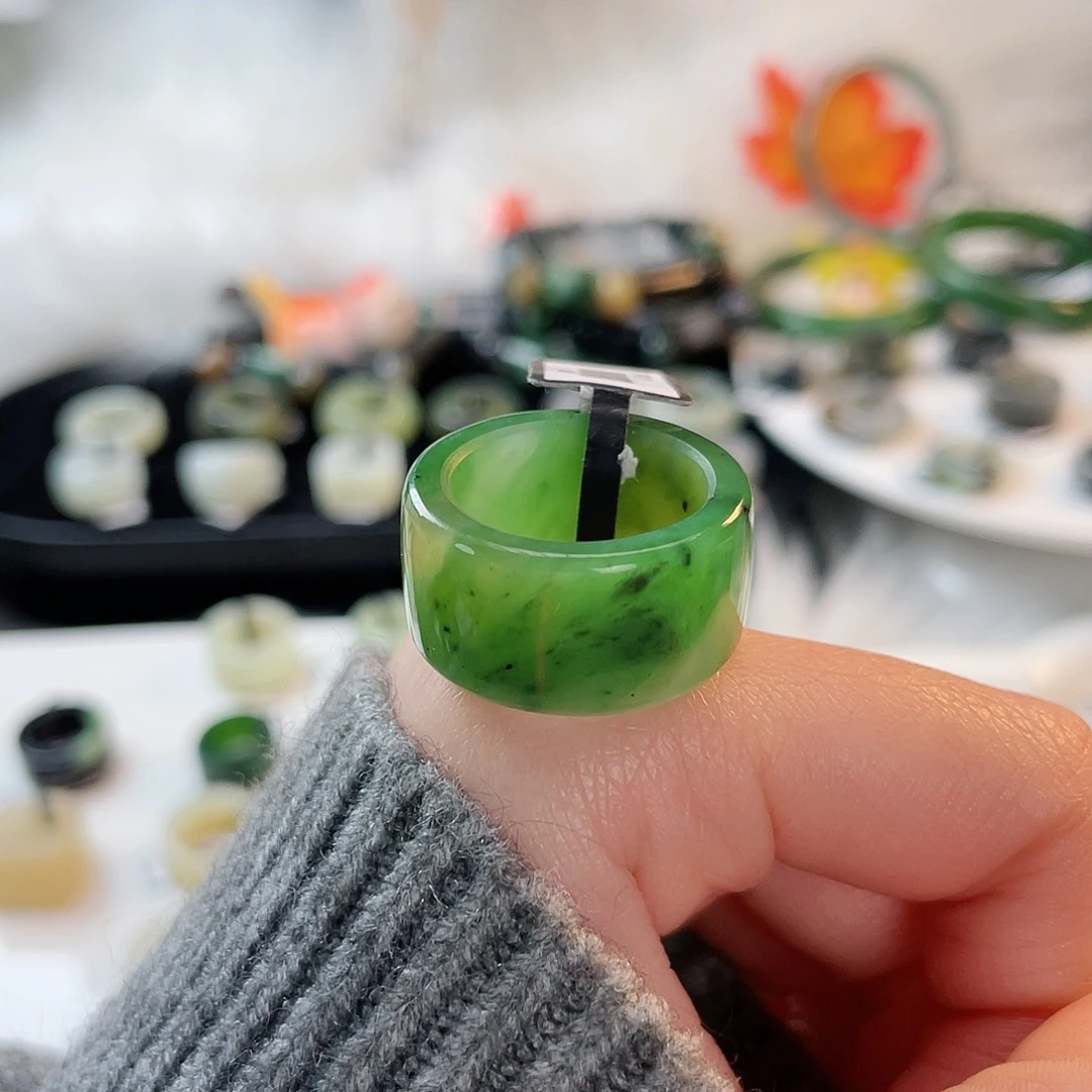 和田玉未镶嵌戒指k56 碧玉乌兰海圆切18.6mm