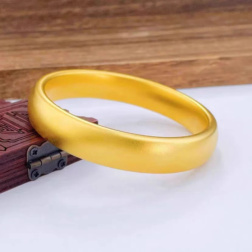 铜合金手镯 古法磨砂轮胎手镯金精工12mm实心闭口手环金色手饰