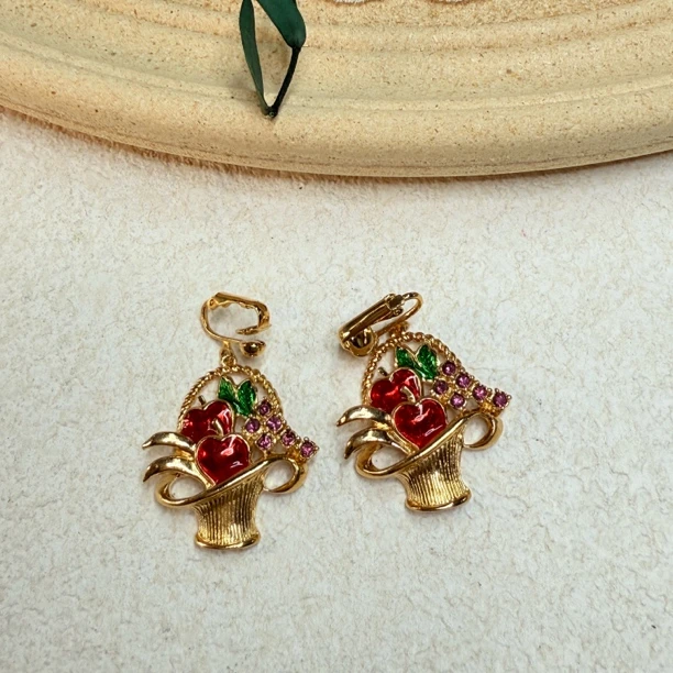 铜合金珐琅耳饰 【六六中古】孤品复古造型感耳夹th5998