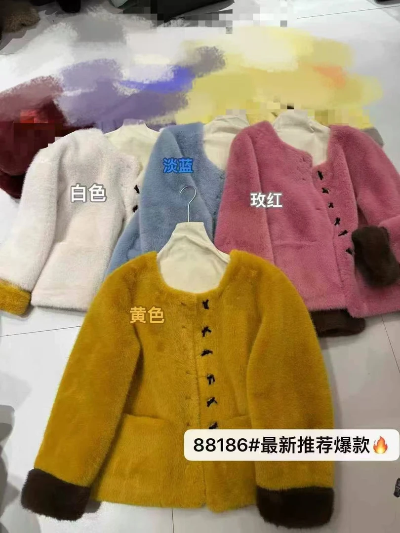 蝴蝶结小米雕2024冬季新款宽松休闲百搭仿兔毛时尚韩版外套