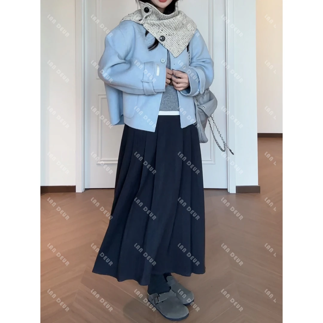【摩登教主】韩系百搭简约老钱风显瘦A字百褶半身长裙子女