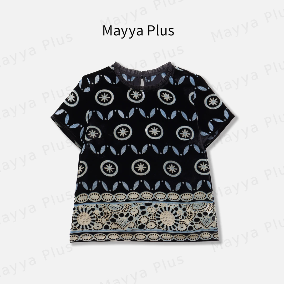 【花匣子】Mayya Plus麦芽定制复古印花圆领衬衫短袖上衣32528908