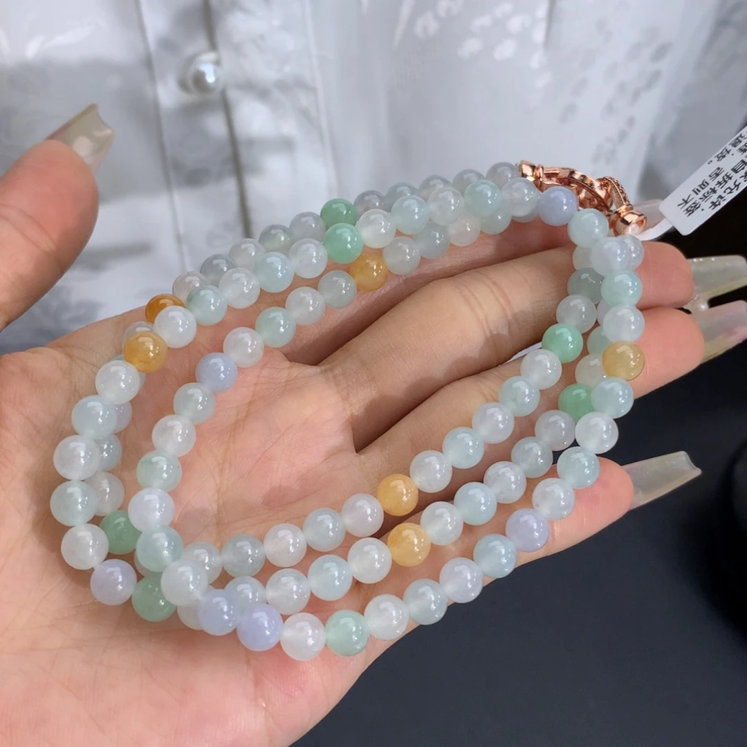 未镶嵌手链翡翠卡5.8冰胶多宝项链（红是配珠）