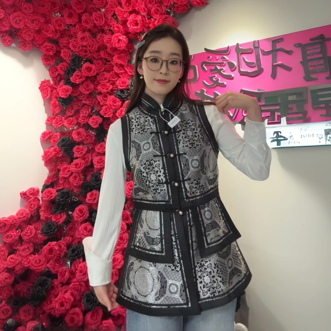 AMNA/阿泯娜民族风蒙古元素长款立领高腰马夹经典时尚显瘦款马甲