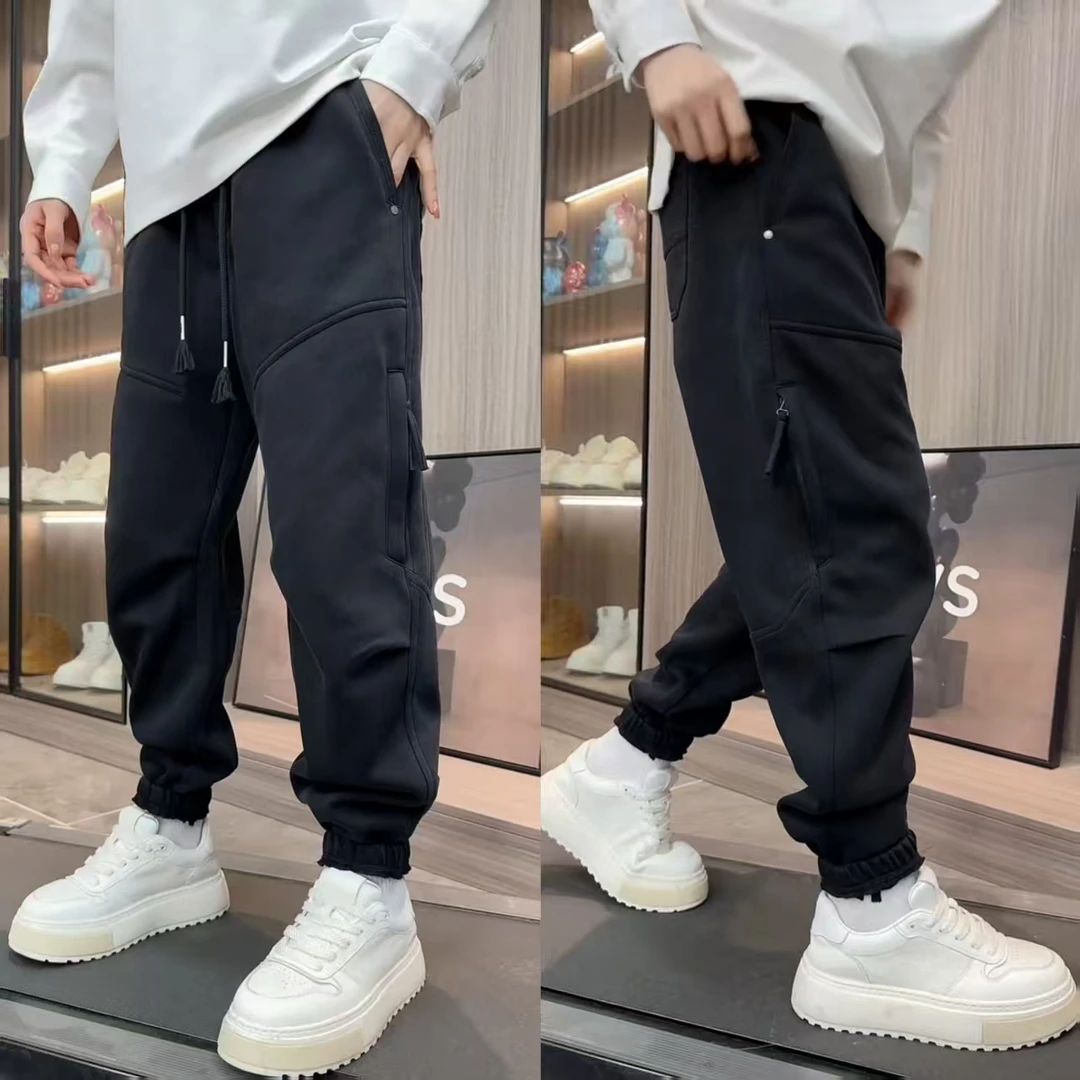 秋冬加厚洗水做旧休闲裤男士潮流时尚立体剪裁显瘦束脚卫裤长裤