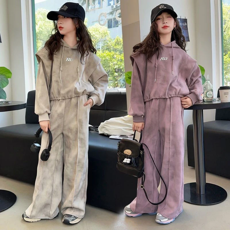 女童休闲套装秋装2025新款儿童中大童女孩时髦运动卫衣卫裤两件套