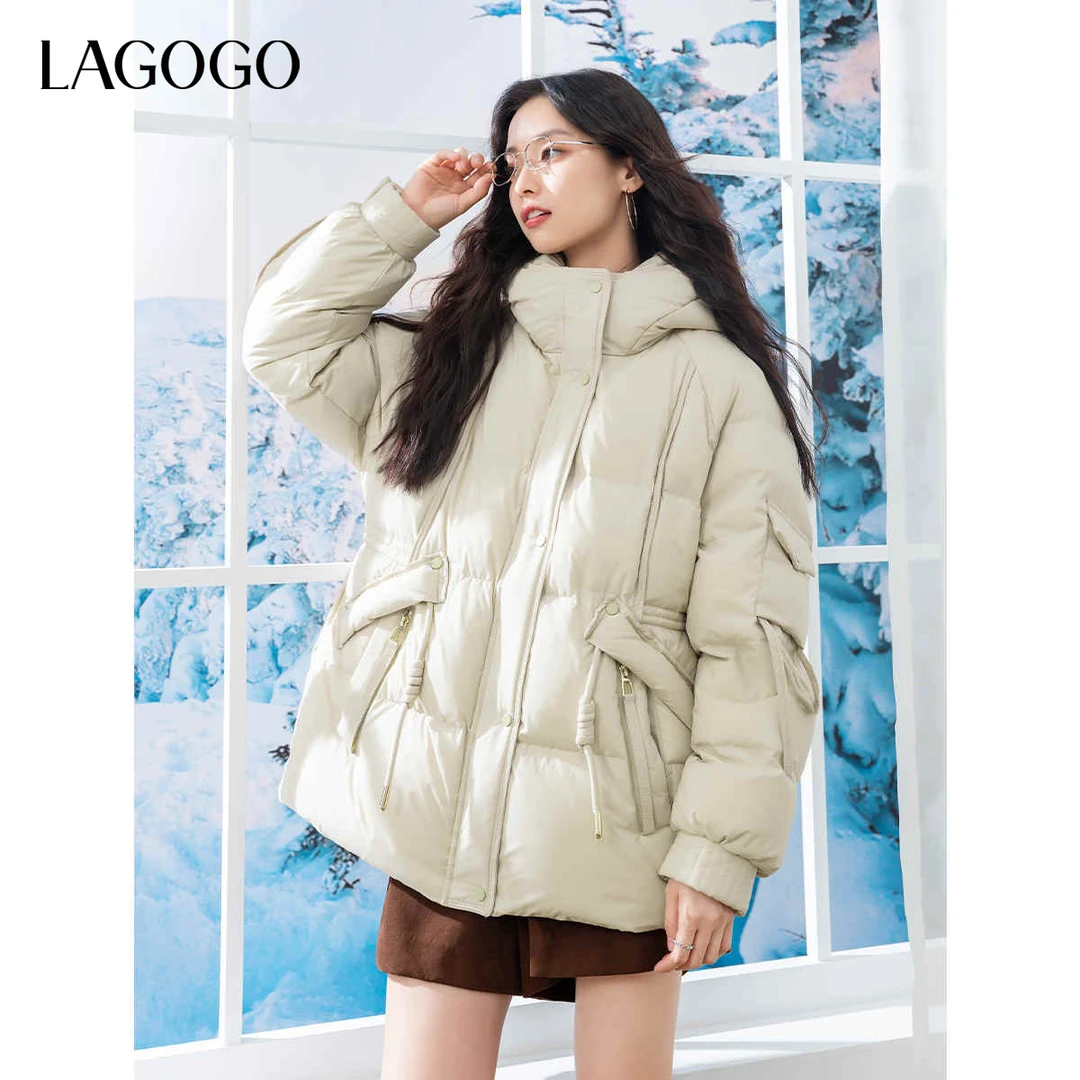 【lagogo】lagogo拉谷谷连帽舒适小个子收腰羽绒服女NCYY339G45