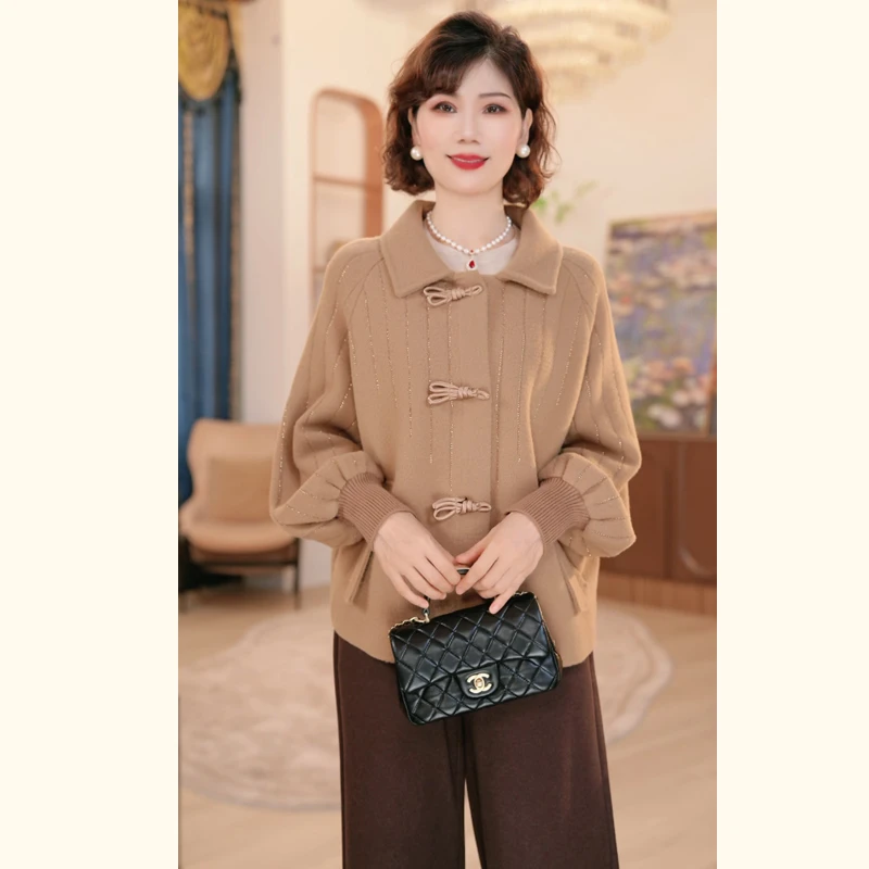 中年妈妈秋装毛呢外套2025新款洋气质中老年女装宽松呢子开衫夹克
