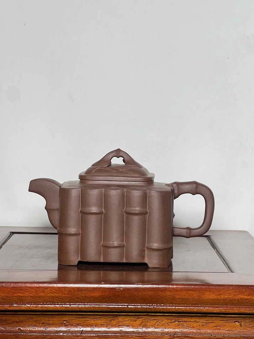 当代 宜兴紫砂壶紫泥底槽清四方竹节（老壶）