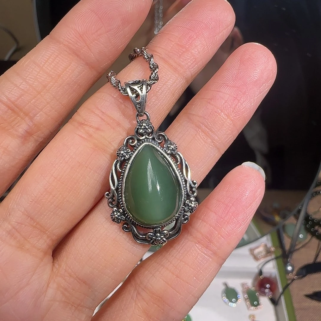 和田玉颈饰银S925镶嵌❣️***