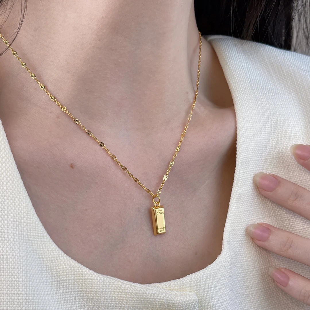 链子925银 05172古丽品牌新款S925纯银古法仿黄金工艺小金条项链