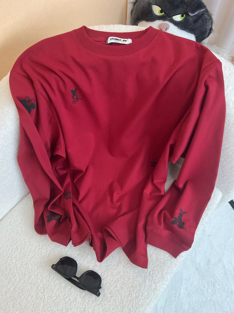 【Umi专属】米老鼠宽松长袖T恤重工潮牌圆领休闲纯棉时尚百搭简约