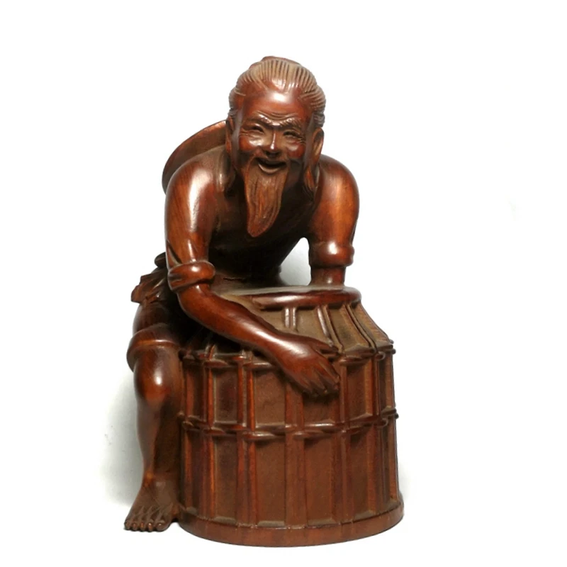 旧藏古玩小叶黄杨木雕刻渔翁雕像桌面装饰手把件老物件渔翁得利