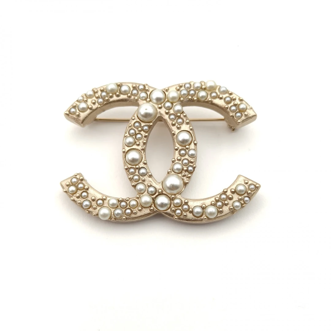 99新 Chanel/香奈儿 【小花黑黑】 合金 15C 双C 珍珠 胸针
