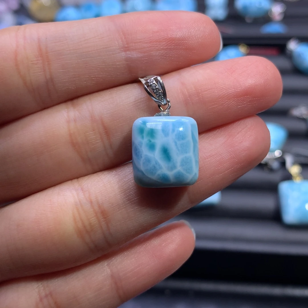 针钠钙石（海纹石）银S925镶嵌吊坠(不含链)方糖吊坠色差略异