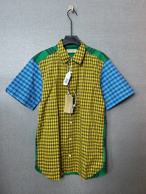 99新 BURBERRY/博柏利 拼色格纹半袖衬衫