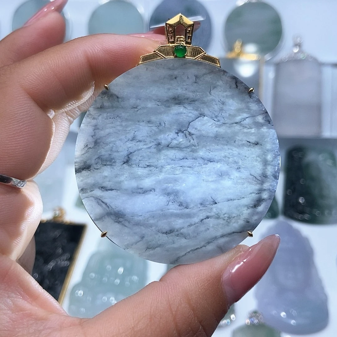 翡翠吊坠(不含链)18K金镶嵌