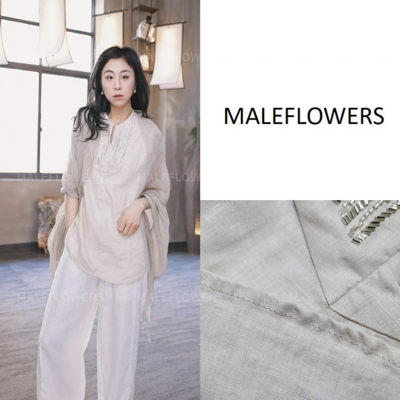 东倪MF 亚麻100老钱风高级重工手绣管珠无袖背心轻奢极简85A88078