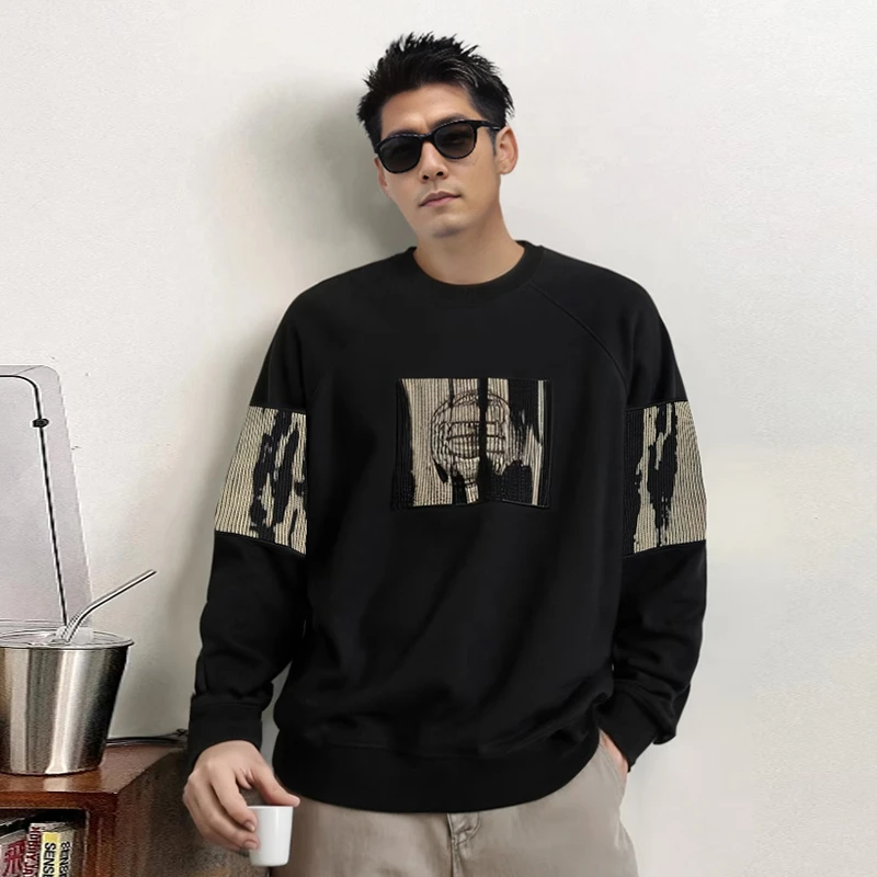 【轻奢男装】秋季上新宽松潮流字母刺绣休闲百搭圆领长袖卫衣W2106