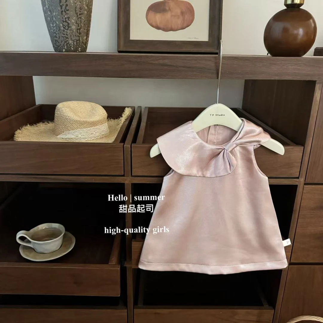 【现】【甜品起司】女宝宝蝴蝶结粉色缎面高级感甜美生日周岁礼服裙