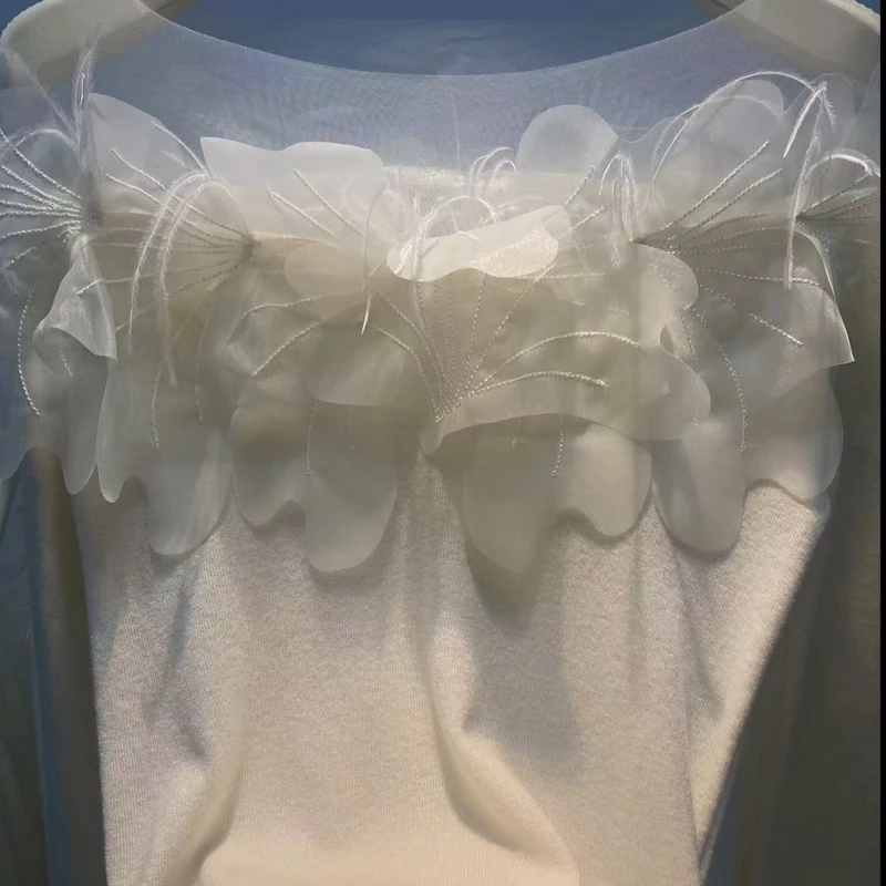 现货99666法式蕾丝拼接长袖气质修身显瘦针织衫洋气套头大码女装