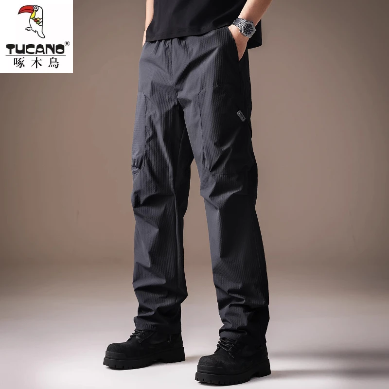 高端美式户外工装冲锋裤男秋冬加绒速干运动羽绒防水休闲直筒长裤