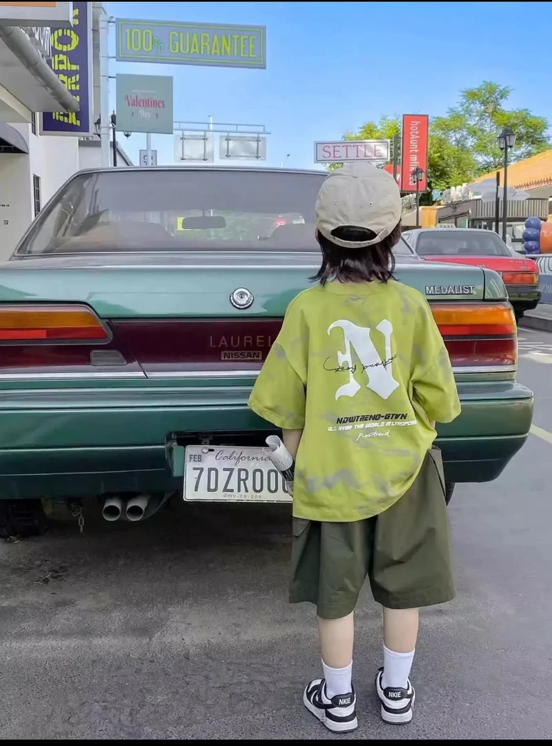 童装男童纯棉短袖t恤2025夏季新款小童半袖上衣绿色儿童夏装洋气