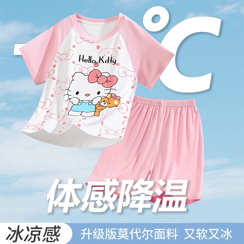 女童睡衣夏莫代尔短袖薄款休闲风亲子空调睡衣儿童睡衣夏季薄款