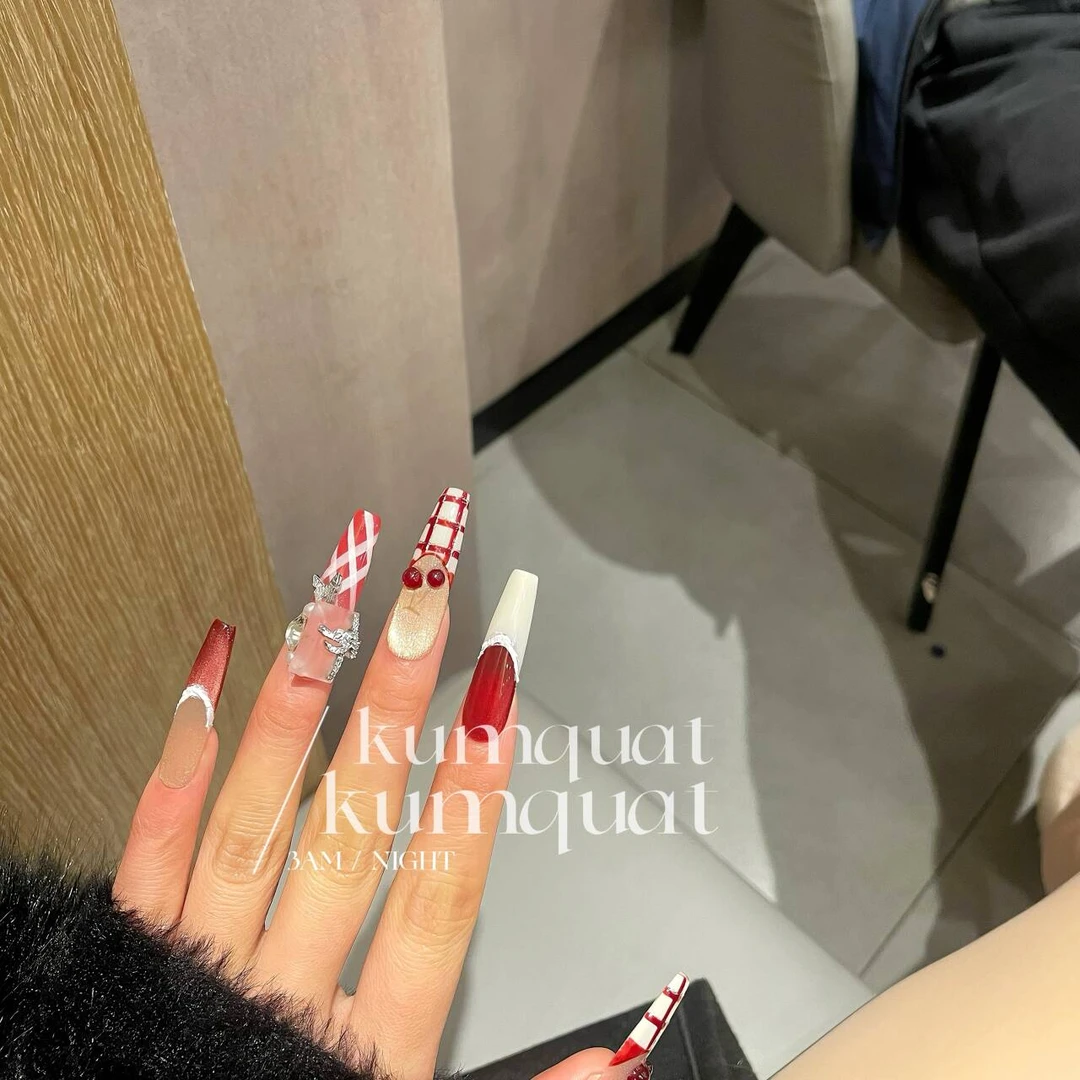 —Nail「格纹巧克力/显白高级纯手工穿戴甲 可拆卸