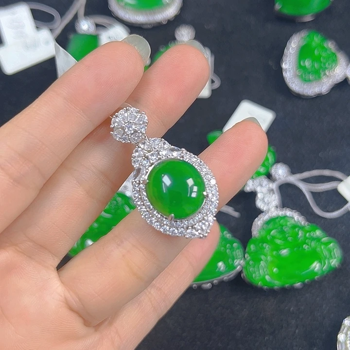 翡翠银S925镶嵌吊坠(不含链)