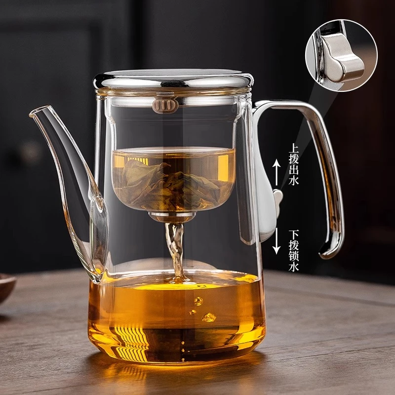 锌合金全玻璃内胆磁吸飘逸杯 懒人泡茶器 家用茶水分离泡茶壶套装