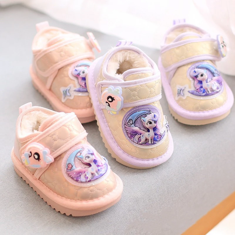 卡通学步鞋婴幼儿软底防滑加绒保暖宝宝鞋秋冬棉鞋长毛绒