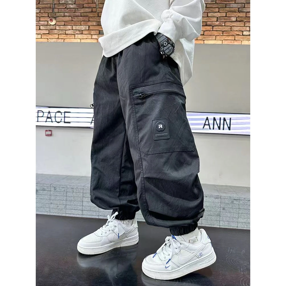 【7668-黑色】青少年棉布工装裤