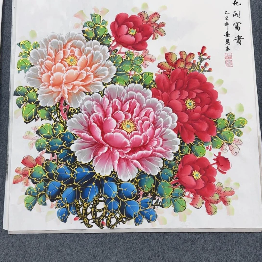 国画哈尺寸70X70手绘作品