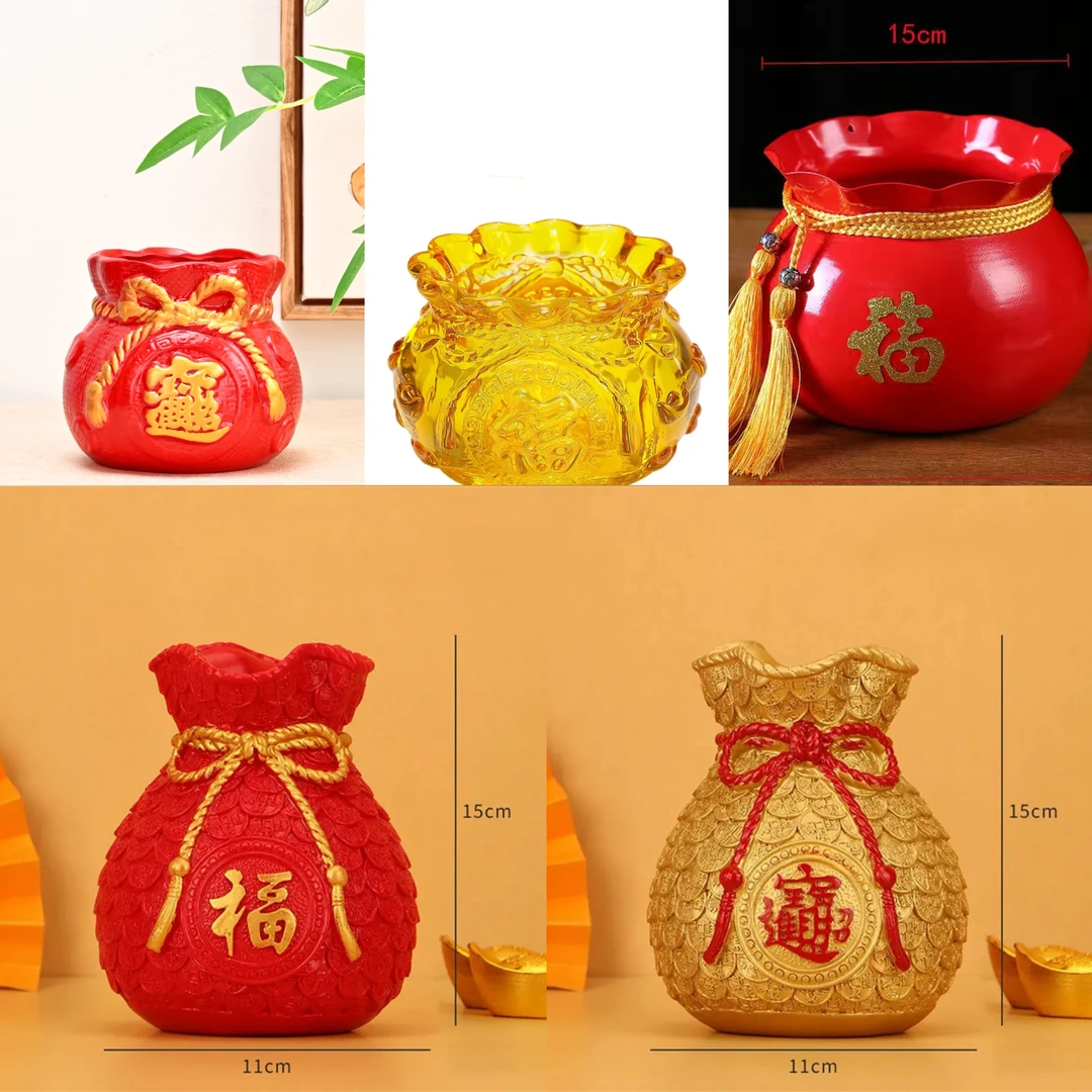 钱袋福字花瓶麦穗稻穗发财果同款铁艺花盆树脂工艺福袋花瓶