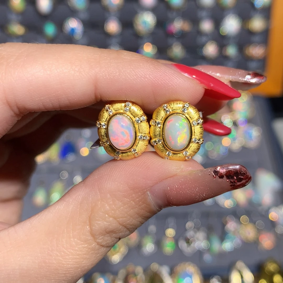 银S925镶嵌欧泊欧泊耳饰y