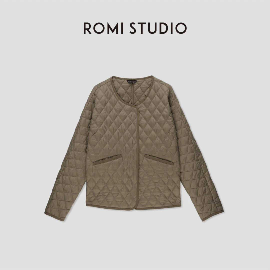 ROMI STUDIO“内外兼备”1200g棉茧型圆领菱格衔缝夹克棉服23AWW837