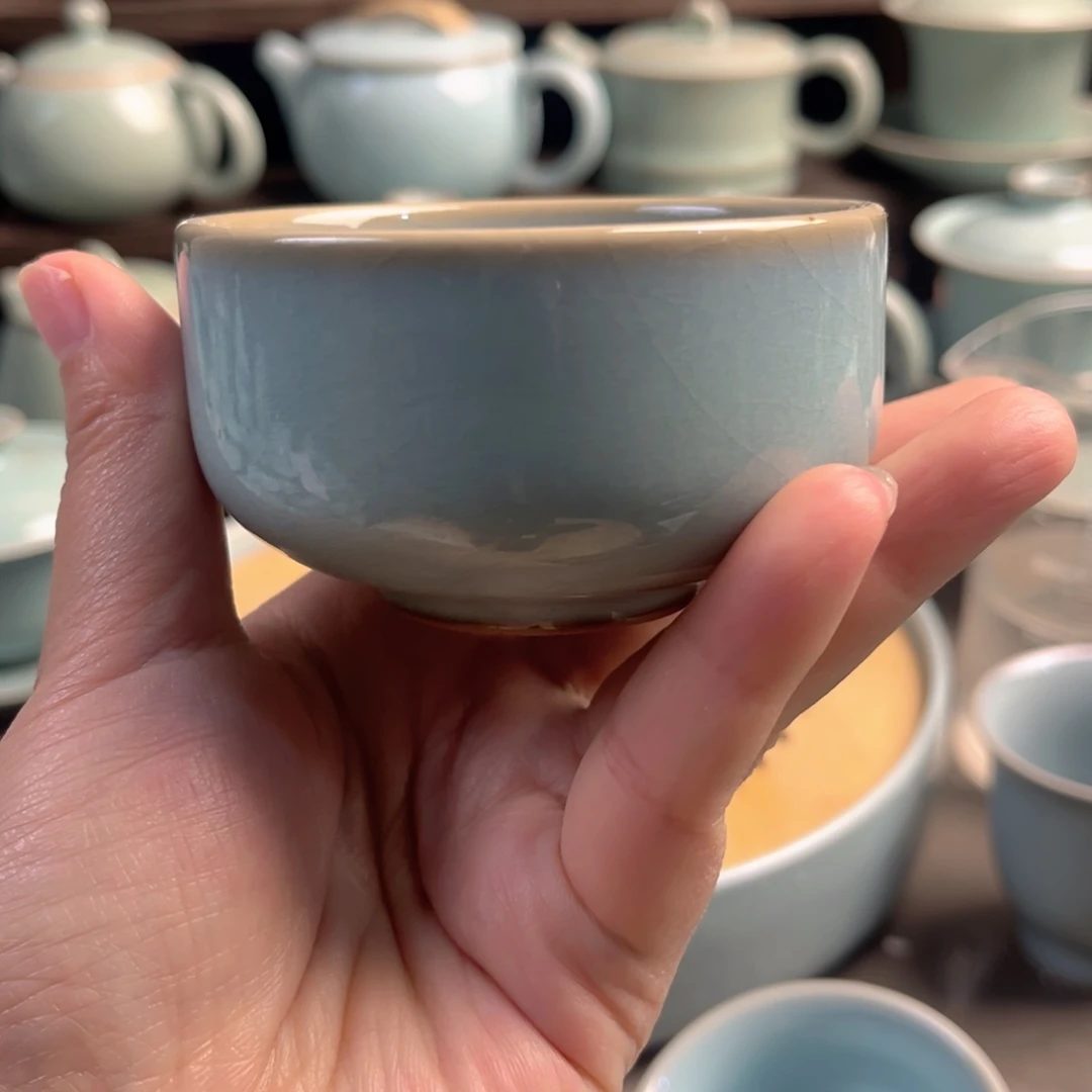 陶摆件瓷天青扳指杯原矿