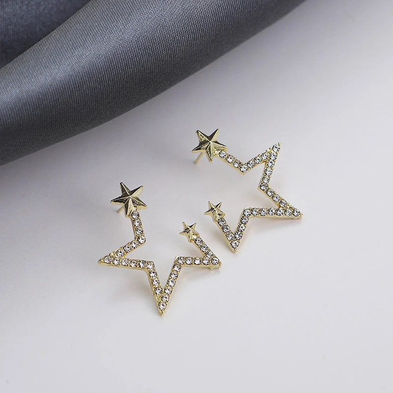 韩国款质满钻角星耳环个星星耳钉耳饰
