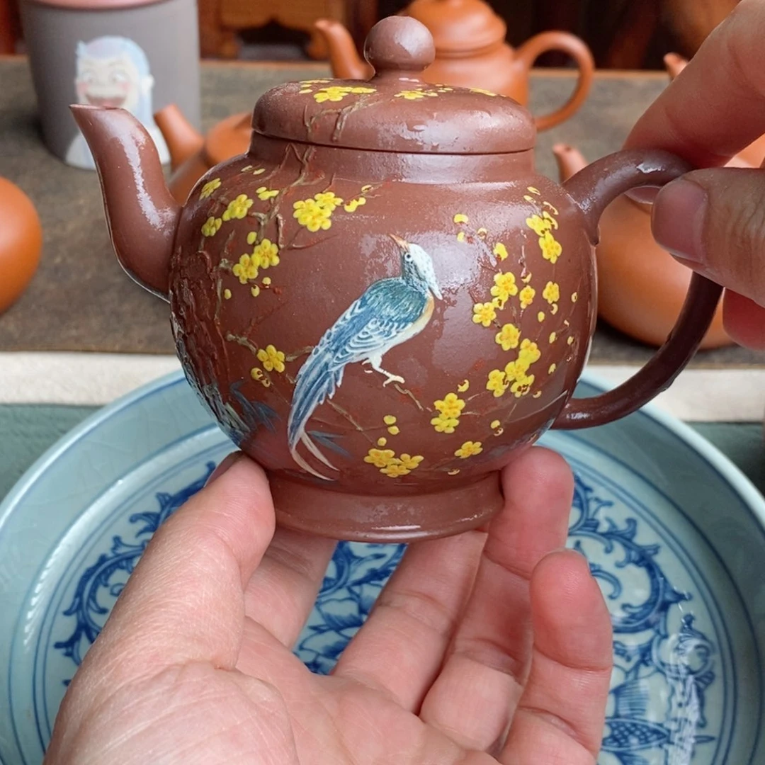 紫砂茶壶喜上眉梢南洲高士紫泥半手220毫升