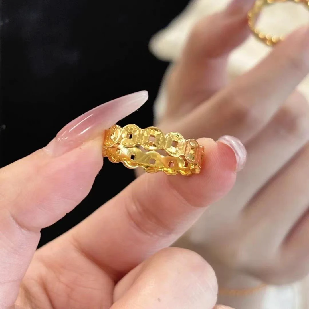 足银戒指 足银碎冰冰钱多多戒指气质时尚