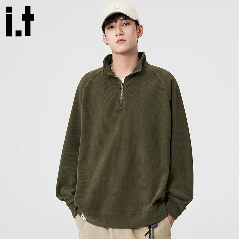 i.t:CHOCOOLATE美式半高领套头卫衣男士2025秋冬宽松立领长袖上衣