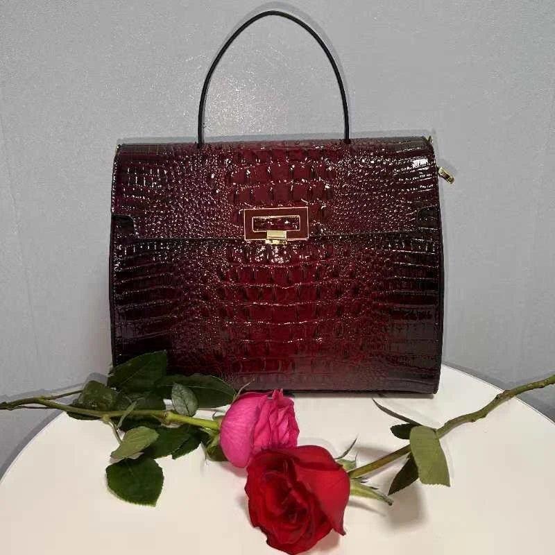 鳄鱼纹手提包手拎包2025新款高级感公文包单肩斜挎包女士时尚包包