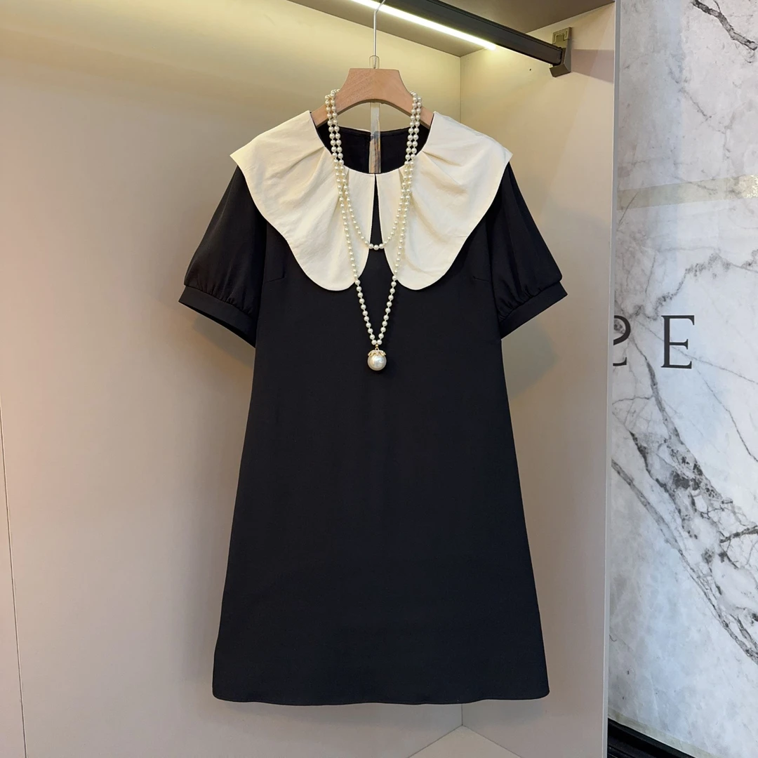 娃娃领短袖女夏季2025新款设计感洋气减龄法式气质显瘦短裙2680