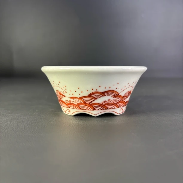 景明盆艺 海浪小圆盆手绘花盆 釉盆 陶瓷 精品小花盆 紫砂盆 简约