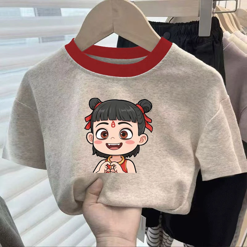 哪吒儿童纯棉短袖t恤2025新款夏季T恤洋气中小男女童半袖趣味上衣